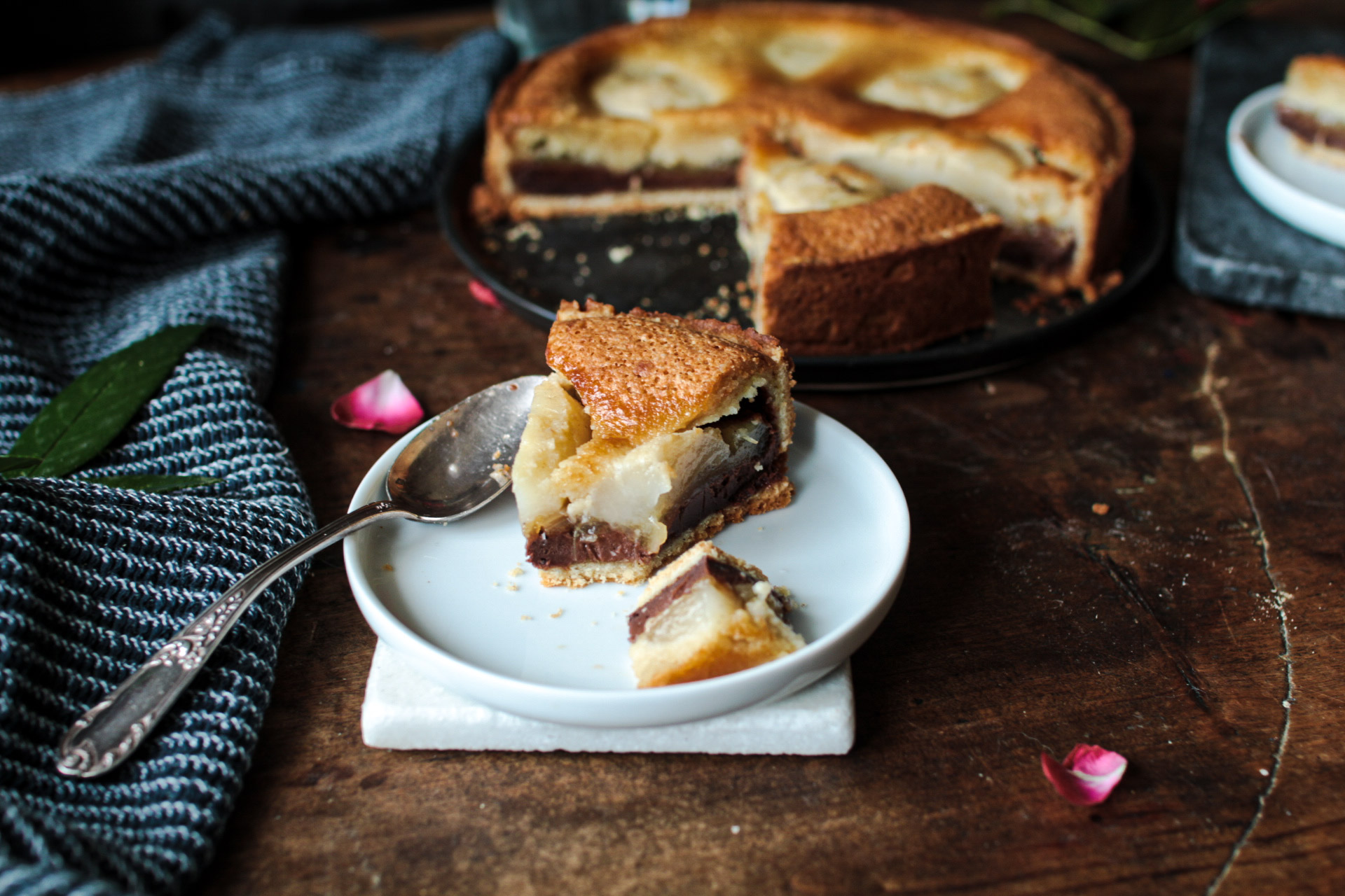 recette de tarte aux poires, frangipane et chocolat